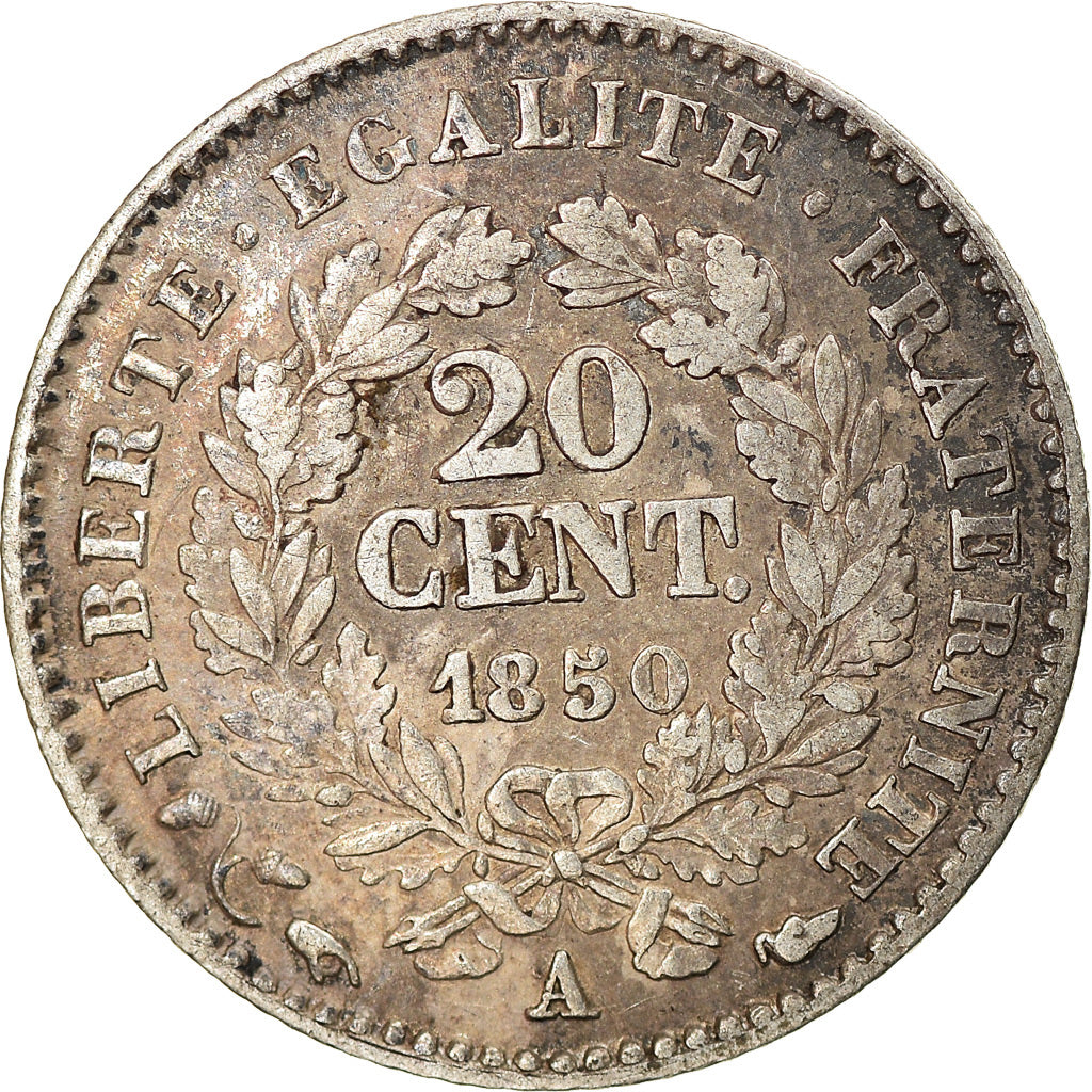 Moneda, Francia, Cérès, 20 Centimes, 1850, Paris, MBC, Plata, KM:758.1