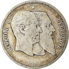 Moneda, Bélgica, Leopold II, Franc, 1880, BC+, Plata, KM:38
