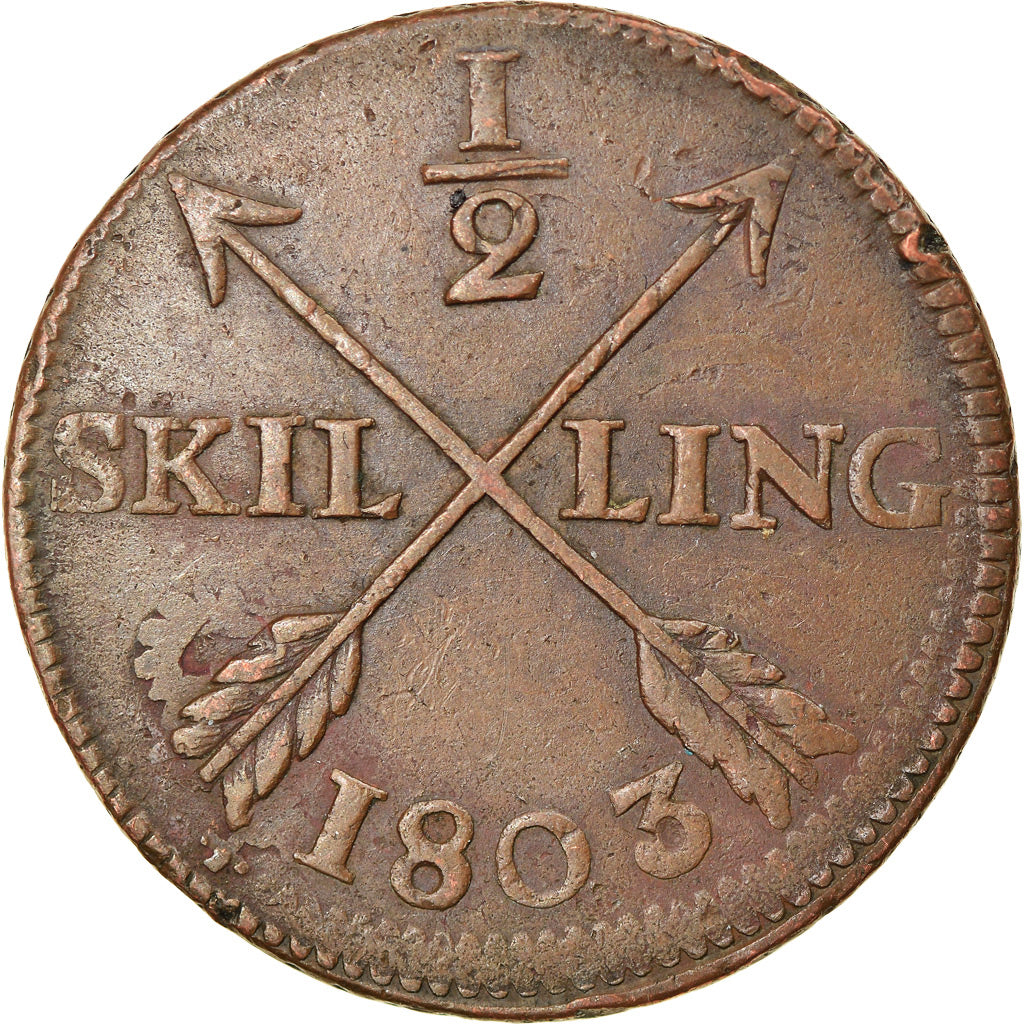 Coin, Sweden, Gustaf IV Adolf, 1/2 Skilling, 1803, Overstruck, EF(40-45)