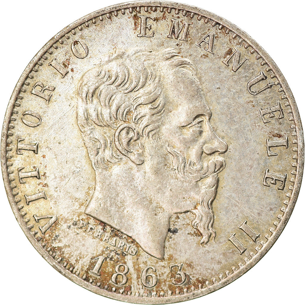 Coin, Italy, Vittorio Emanuele II, 20 Centesimi, 1863, Milan, AU(50-53), Silver