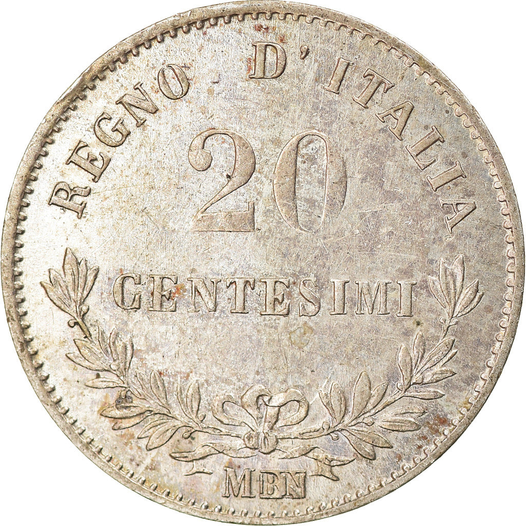 Coin, Italy, Vittorio Emanuele II, 20 Centesimi, 1863, Milan, AU(50-53), Silver
