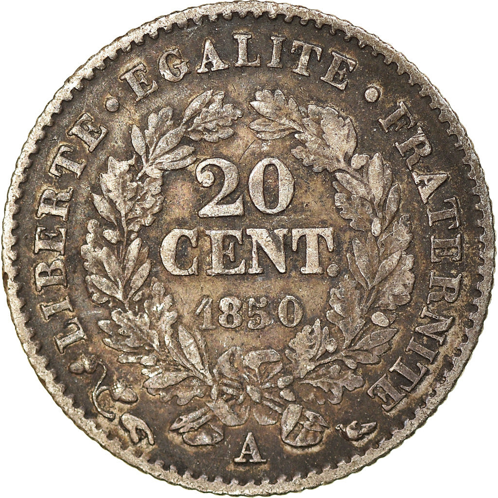 Moneda, Francia, Cérès, 20 Centimes, 1850, Paris, MBC, Plata, KM:758.1