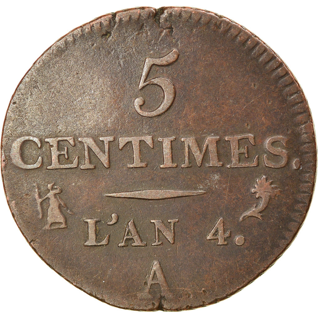 Coin, France, Dupré, 5 Centimes, AN 4, Paris, VF(30-35), Bronze, KM:635.1