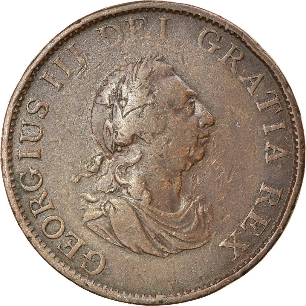 Moneta, Gran Bretagna, George III, 1/2 Penny, 1799, MB+, Rame, KM:647