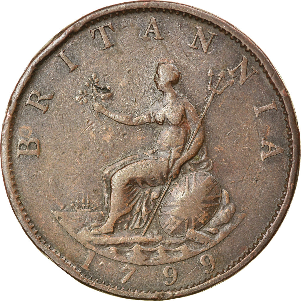 Moneta, Gran Bretagna, George III, 1/2 Penny, 1799, MB+, Rame, KM:647