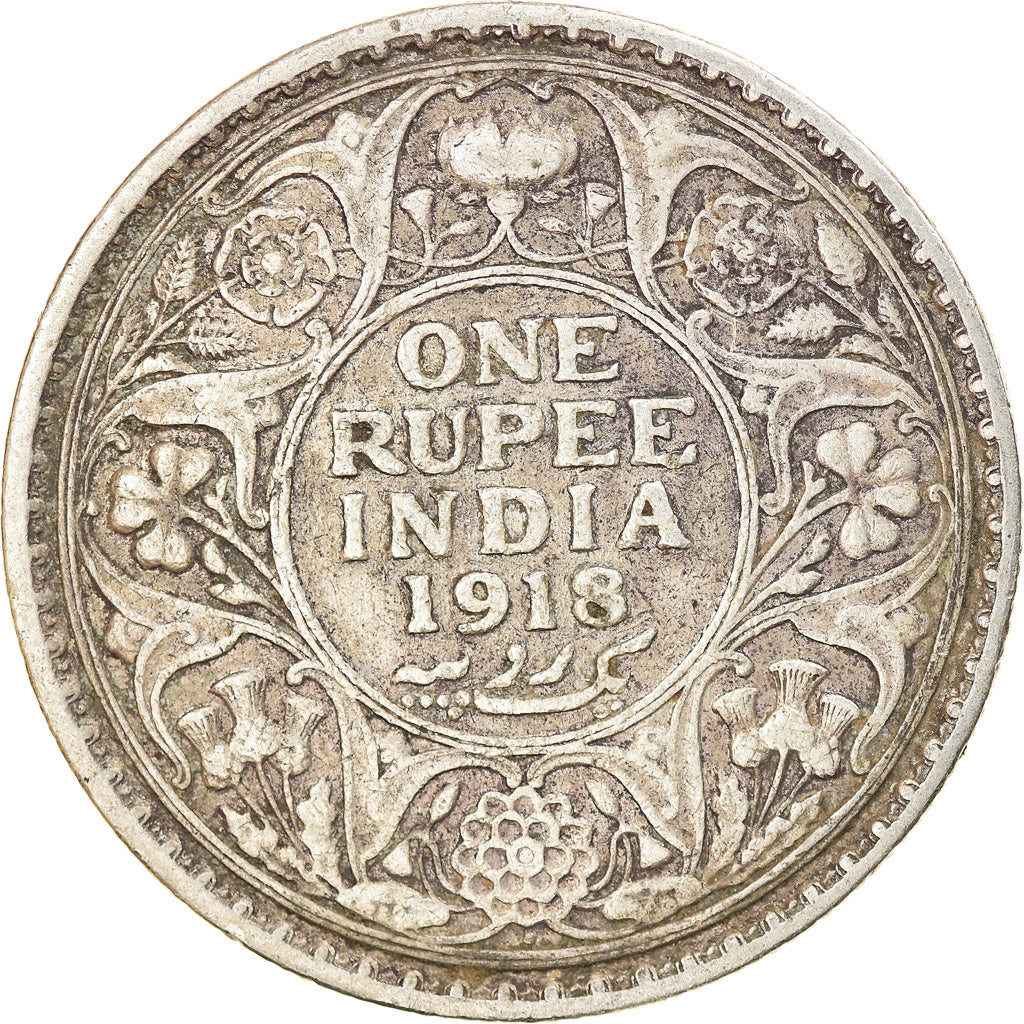 Coin, INDIA-BRITISH, George V, Rupee, 1918, VF(30-35), Silver, KM:524