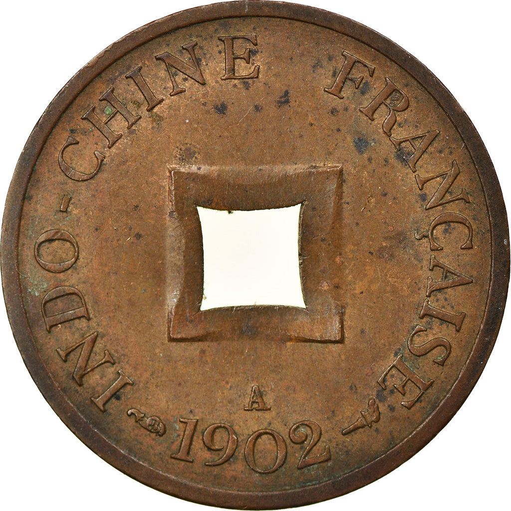 Coin, FRENCH INDO-CHINA, 2 Sapeque, 1902, Paris, AU(50-53), Bronze, KM:6