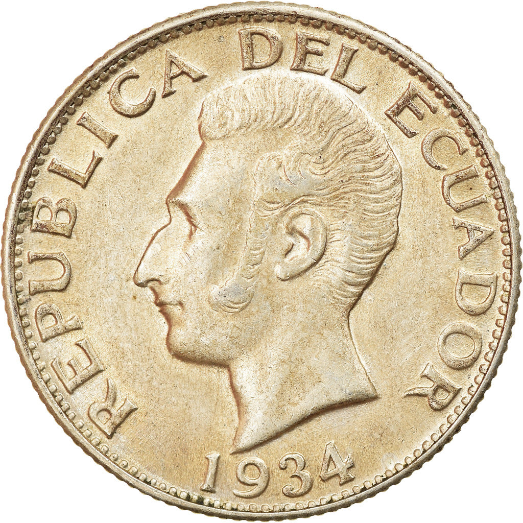 Coin, Ecuador, Sucre, Un, 1934, Philadelphia, EF(40-45), Silver, KM:72