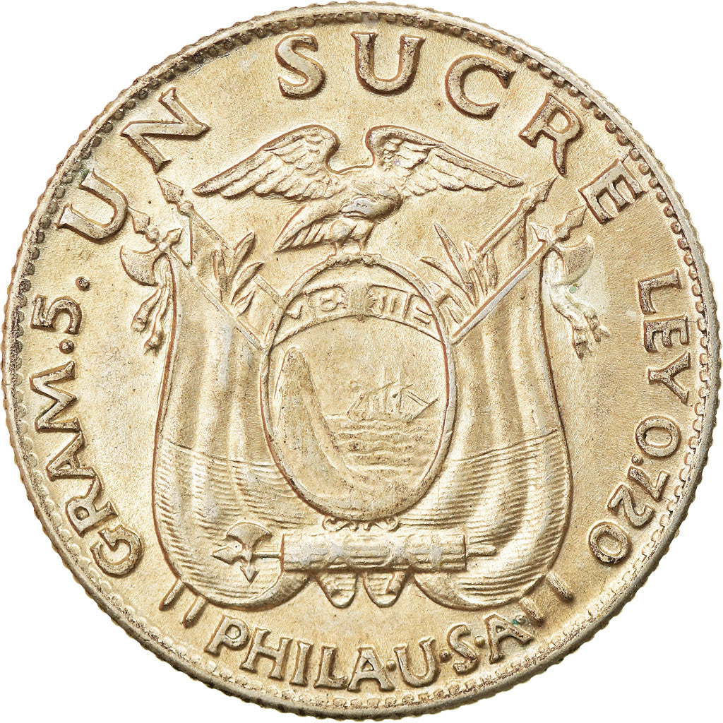 Coin, Ecuador, Sucre, Un, 1934, Philadelphia, EF(40-45), Silver, KM:72