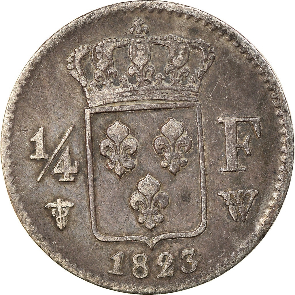 Moneta, Francja, Louis XVIII, Louis XVIII, 1/4 Franc, 1823, Lille, VF(30-35)