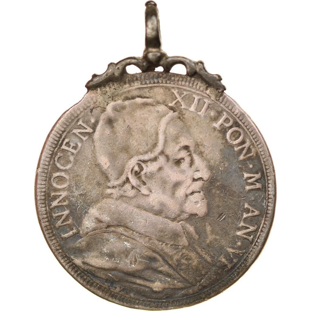 Moneda, Vaticano, Innocent XII, 1/2 Piastra, 1697, Roma, BC+, Plata