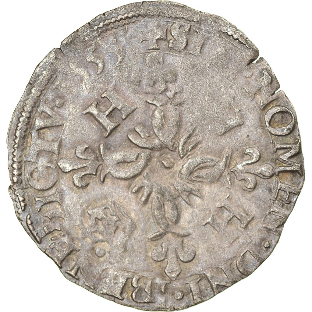 Moneta, Francja, Henri II, Douzain aux croissants, 1555, Troyes, EF(40-45)