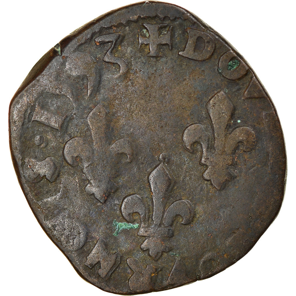 Coin, France, Henri IV, Double Tournois, 1593, Saint-Palais, VF(20-25), Copper