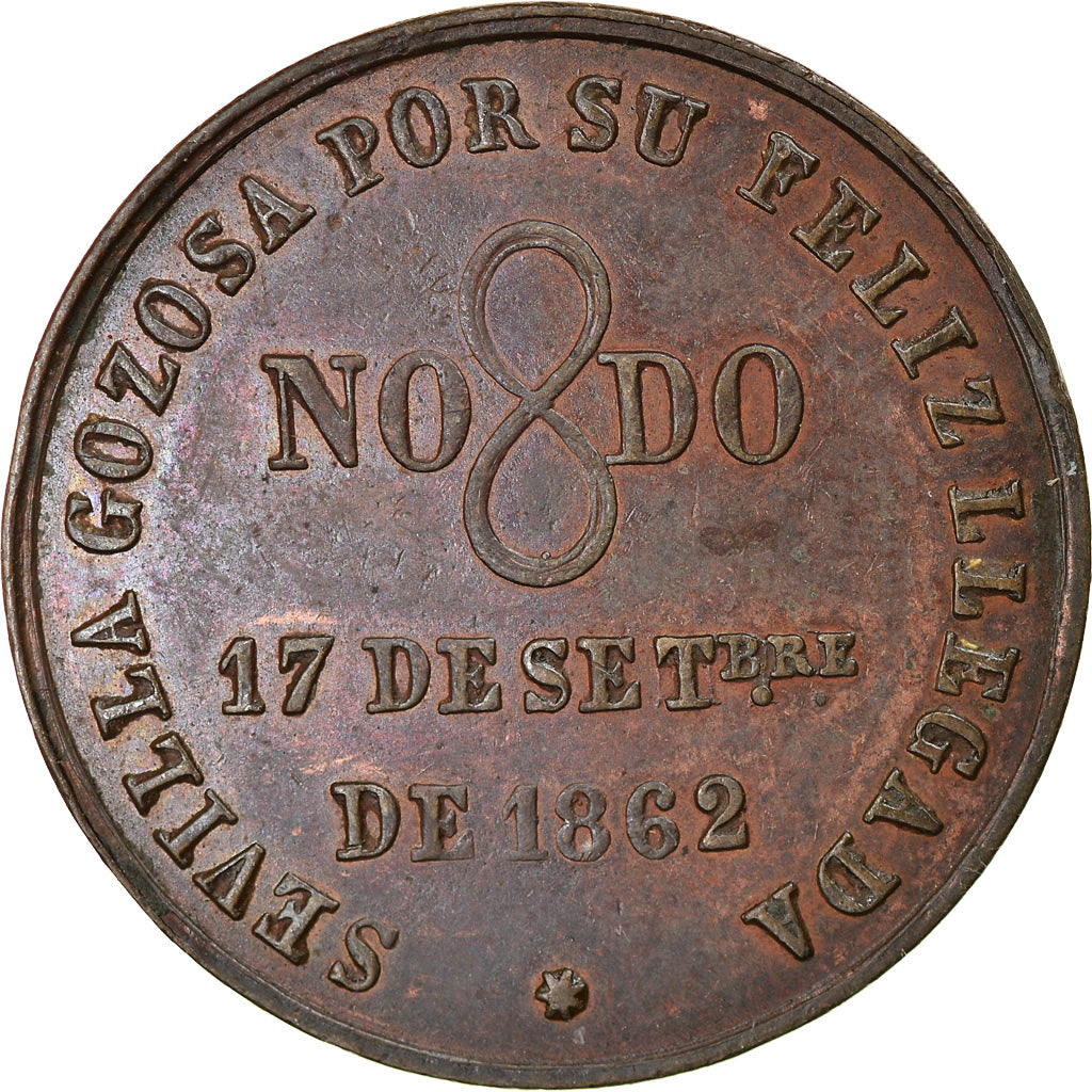 España, medalla, Isabel II, Visita Real a Sevilla, 1862, EBC, Bronce