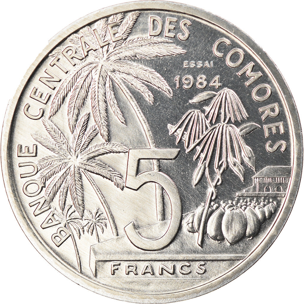 Coin, Comoros, 5 Francs, 1984, Paris, ESSAI, MS(65-70), Aluminium, KM:E9