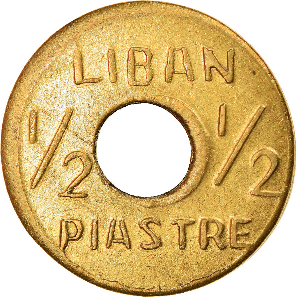 Coin, Lebanon, 1/2 Piastre, Undated (1942-45), AU(50-53), Brass, KM:11