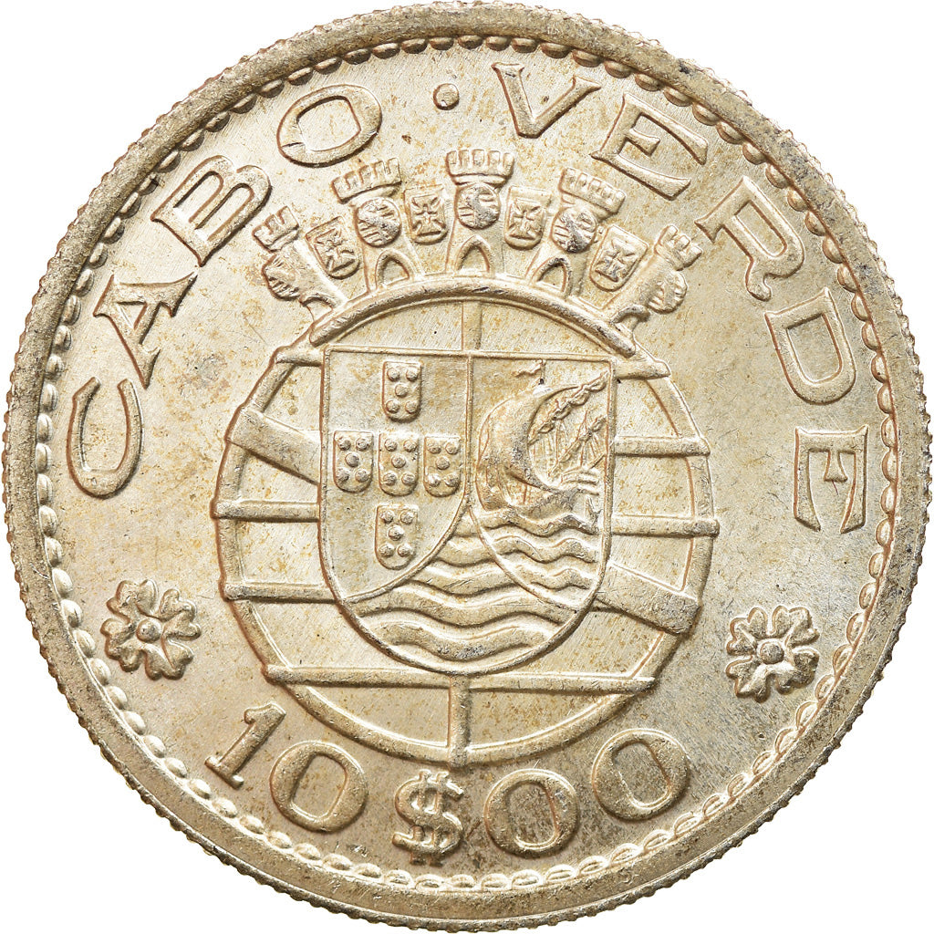 Coin, Cape Verde, 10 Escudos, 1953, MS(60-62), Silver, KM:10