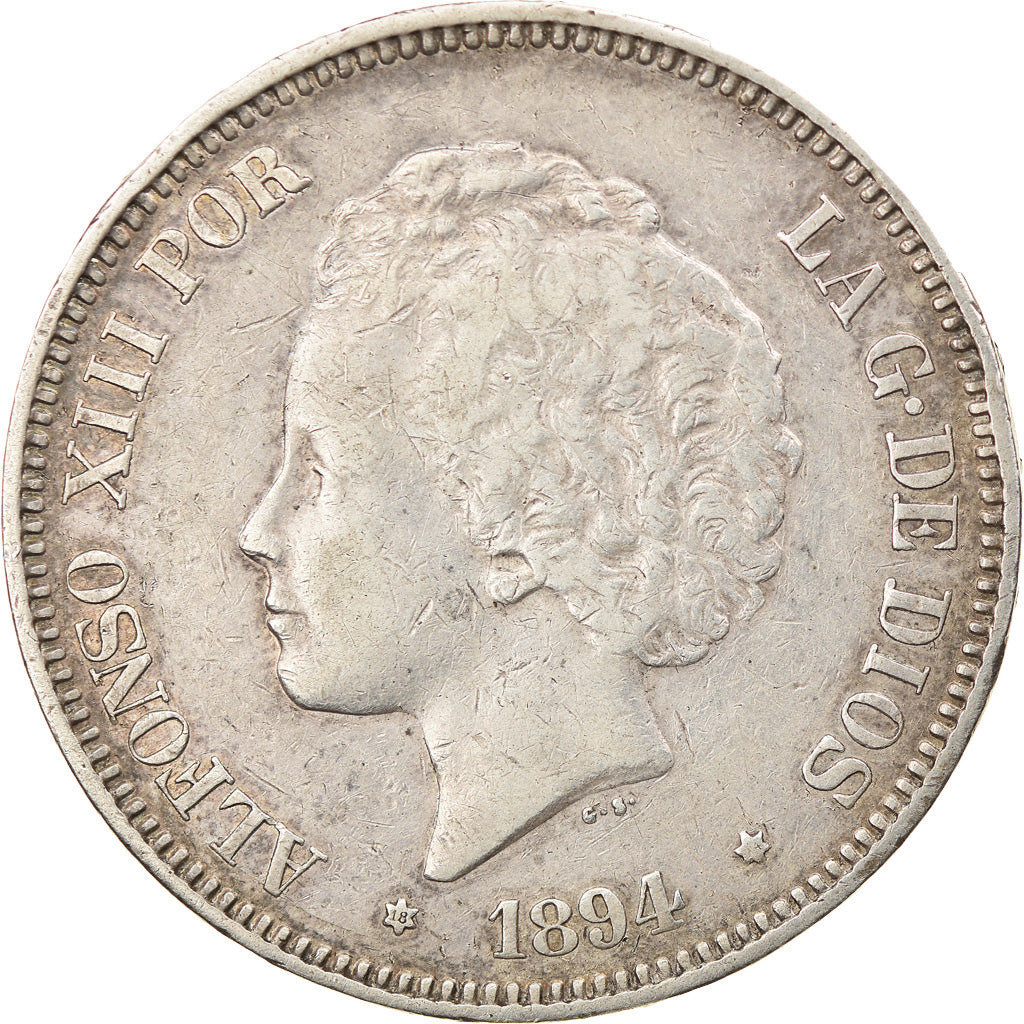 Coin, Spain, Alfonso XIII, 5 Pesetas, 1894, Madrid, EF(40-45), Silver, KM:700