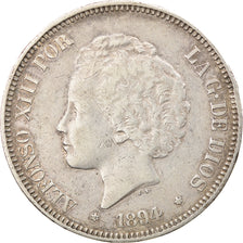 Coin, Spain, Alfonso XIII, 5 Pesetas, 1894, Madrid, EF(40-45), Silver, KM:700
