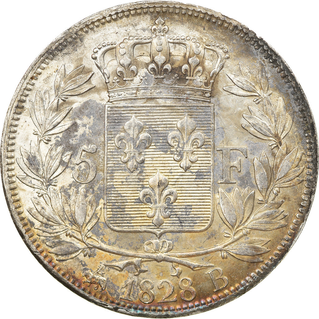 Coin, France, Charles X, 5 Francs, 1828, Rouen, EF(40-45), Silver, KM:728.2