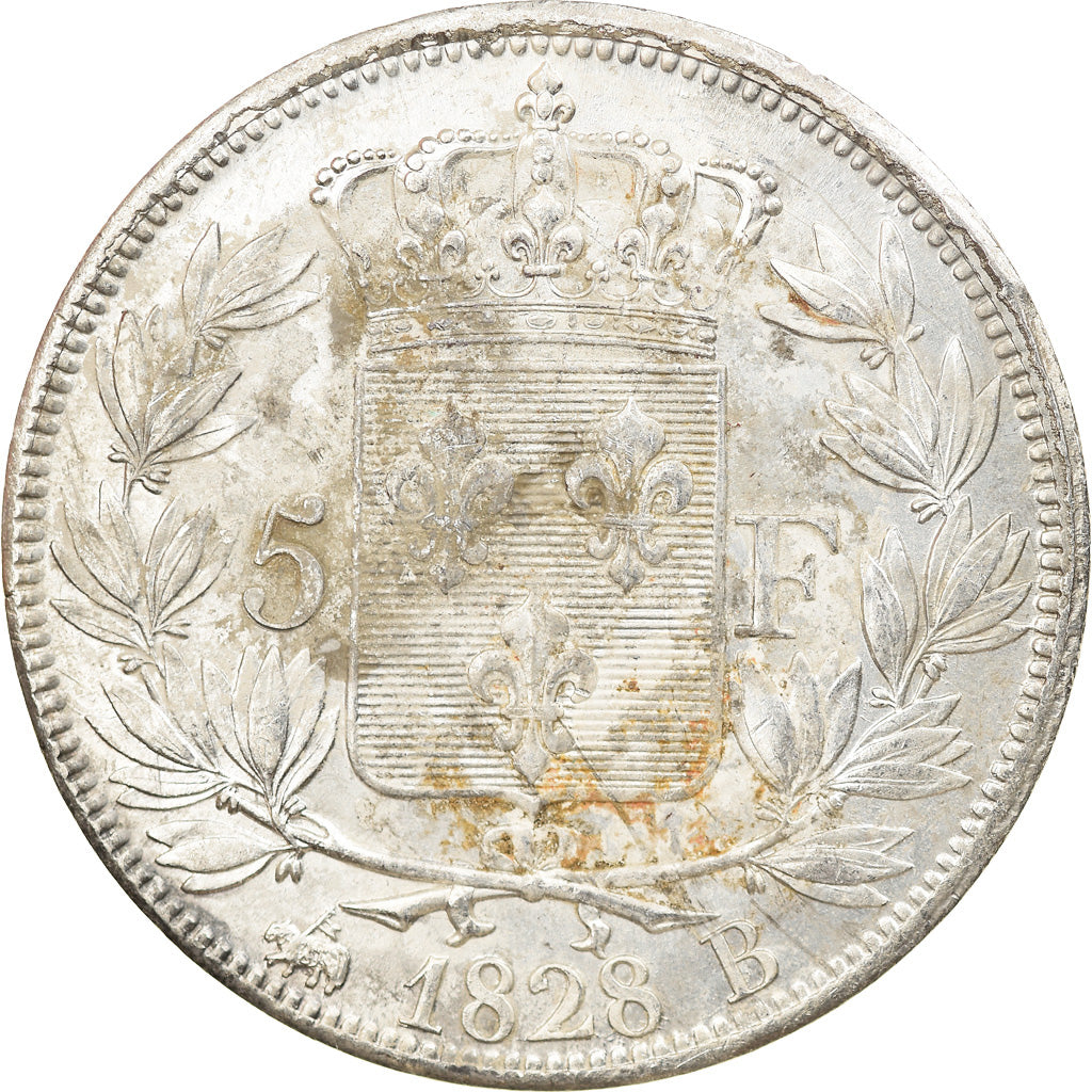 Coin, France, Charles X, 5 Francs, 1828, Rouen, EF(40-45), Silver, KM:728.2