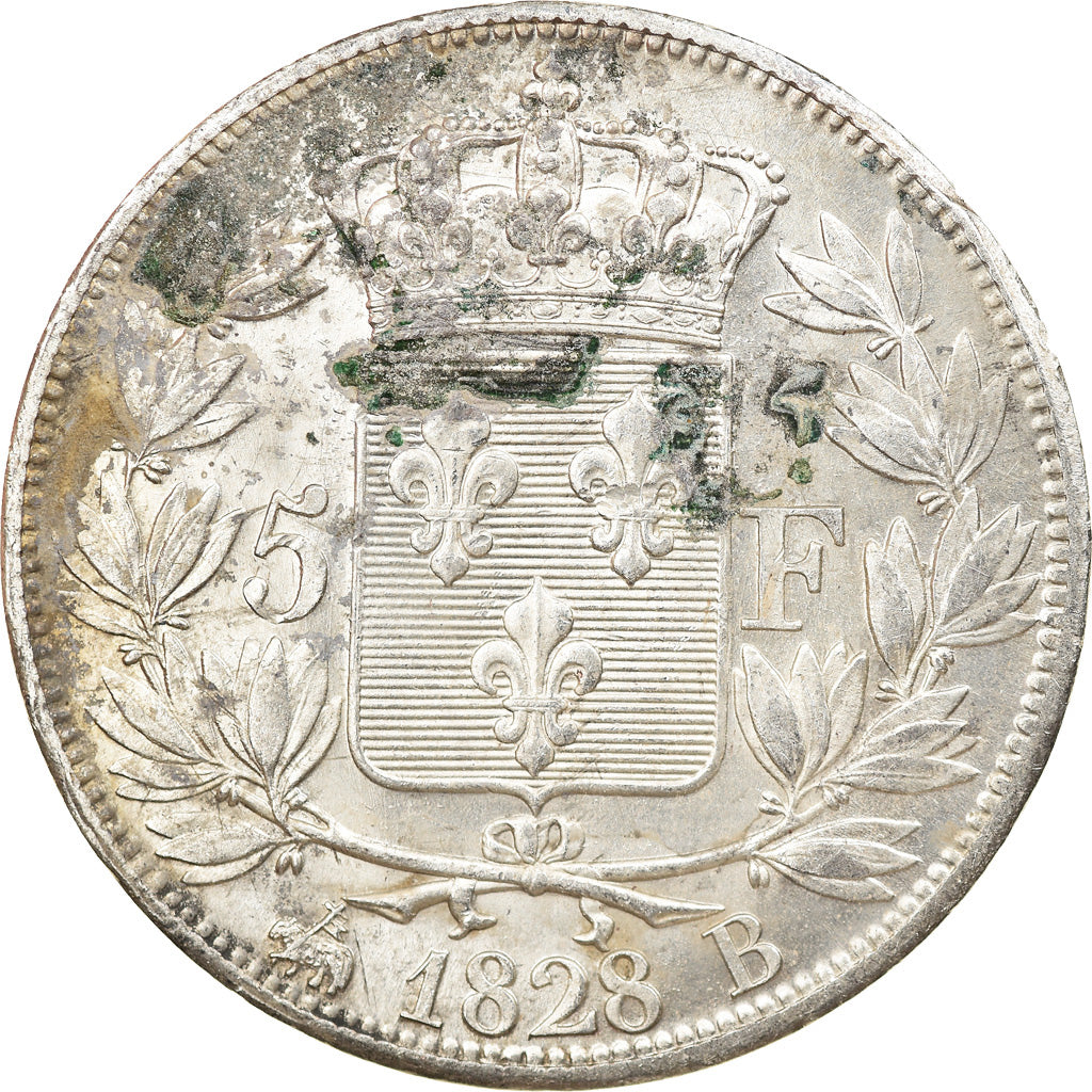 Coin, France, Charles X, 5 Francs, 1828, Rouen, EF(40-45), Silver, KM:728.2