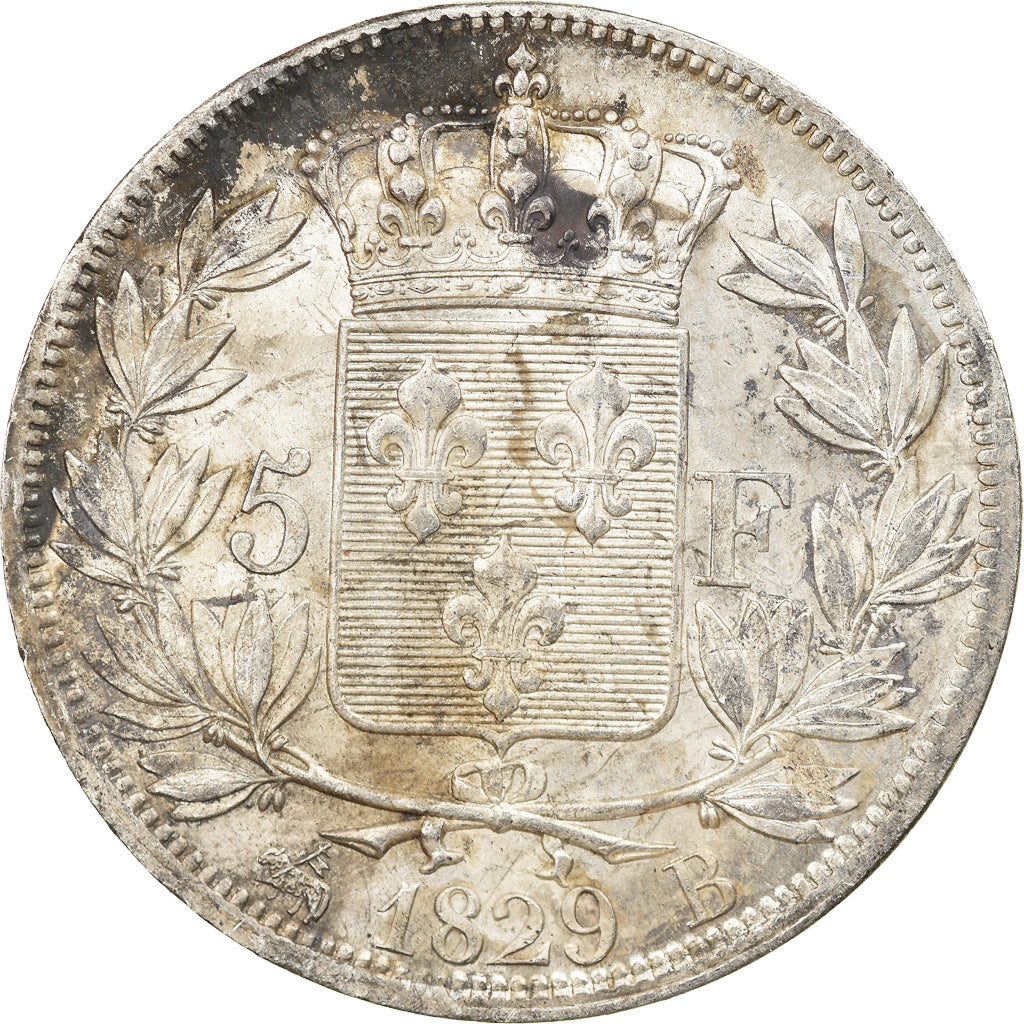 Coin, France, Charles X, 5 Francs, 1829, Rouen, VF(30-35), Silver, KM:728.2
