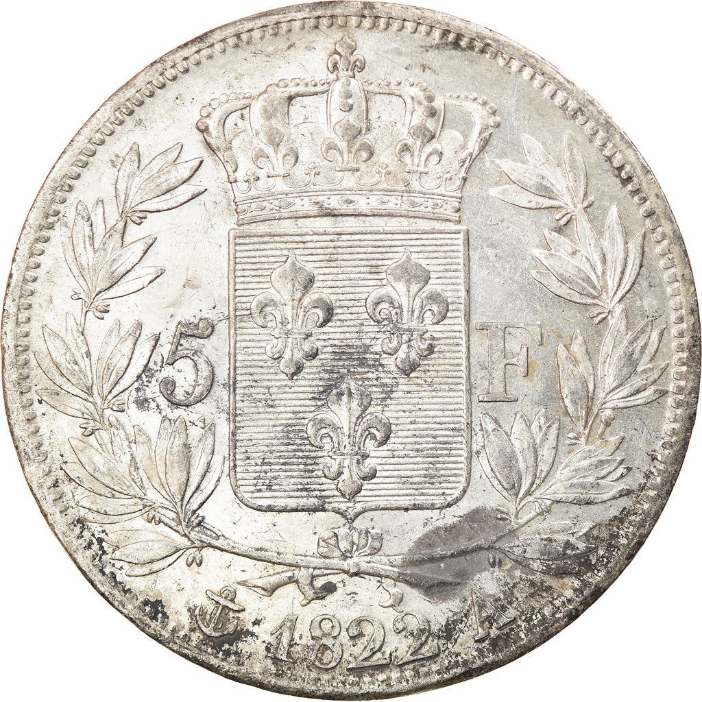 Moeda, França, Louis XVIII, Louis XVIII, 5 Francs, 1822, Paris, EF(40-45)