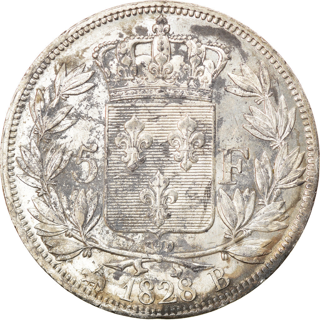 Coin, France, Charles X, 5 Francs, 1828, Rouen, EF(40-45), Silver, KM:728.2