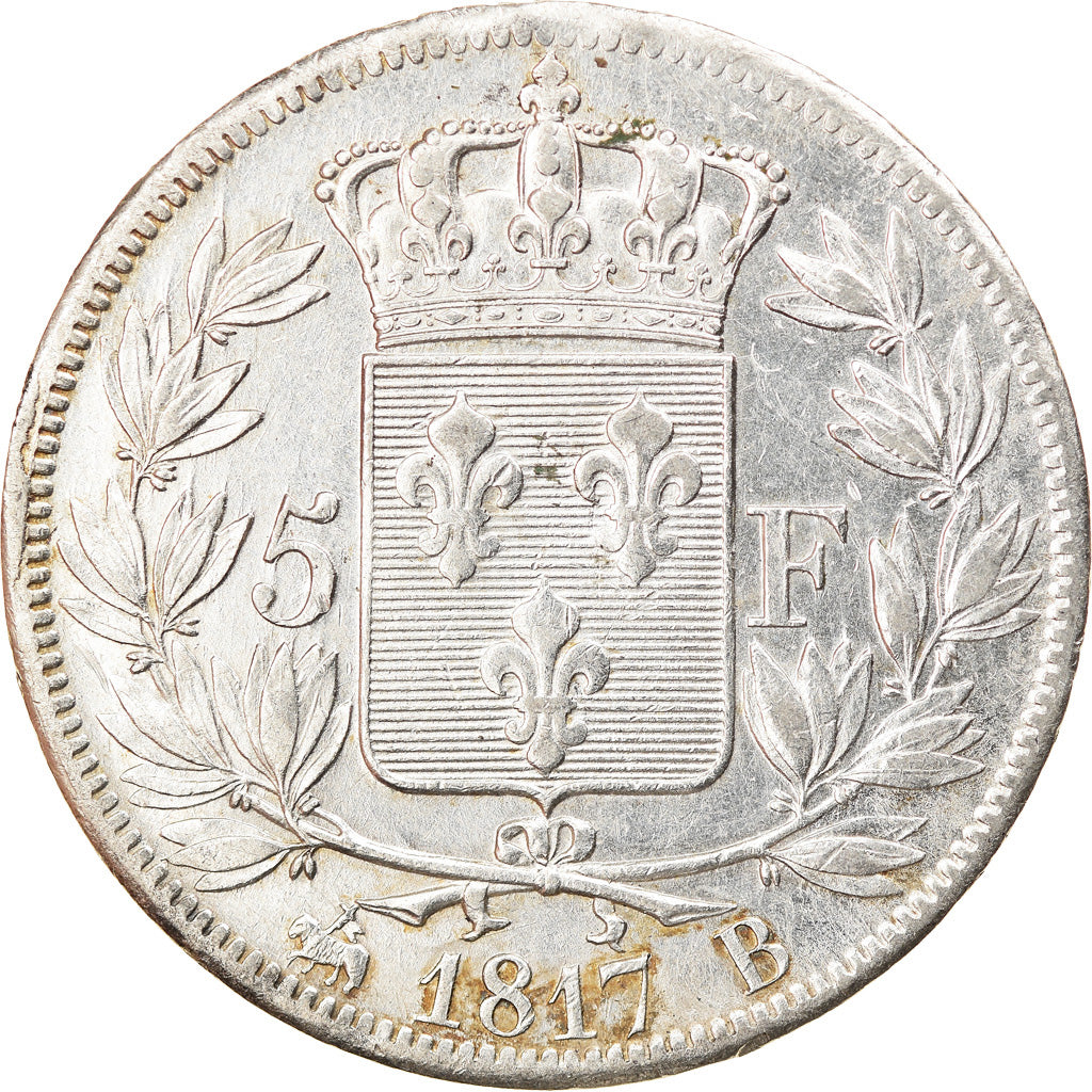 Moneda, Francia, Louis XVIII, Louis XVIII, 5 Francs, 1817, Rouen, MBC, Plata