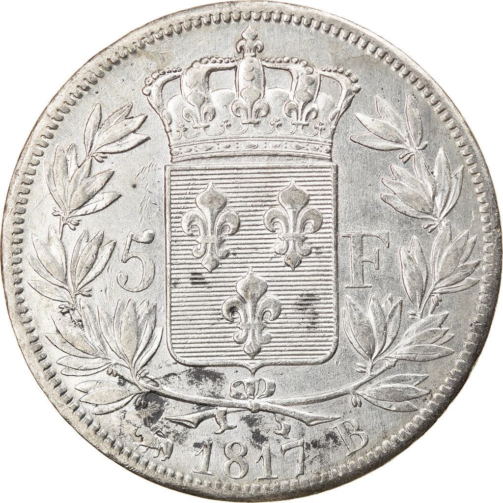 Moneda, Francia, Louis XVIII, Louis XVIII, 5 Francs, 1817, Rouen, MBC+, Plata