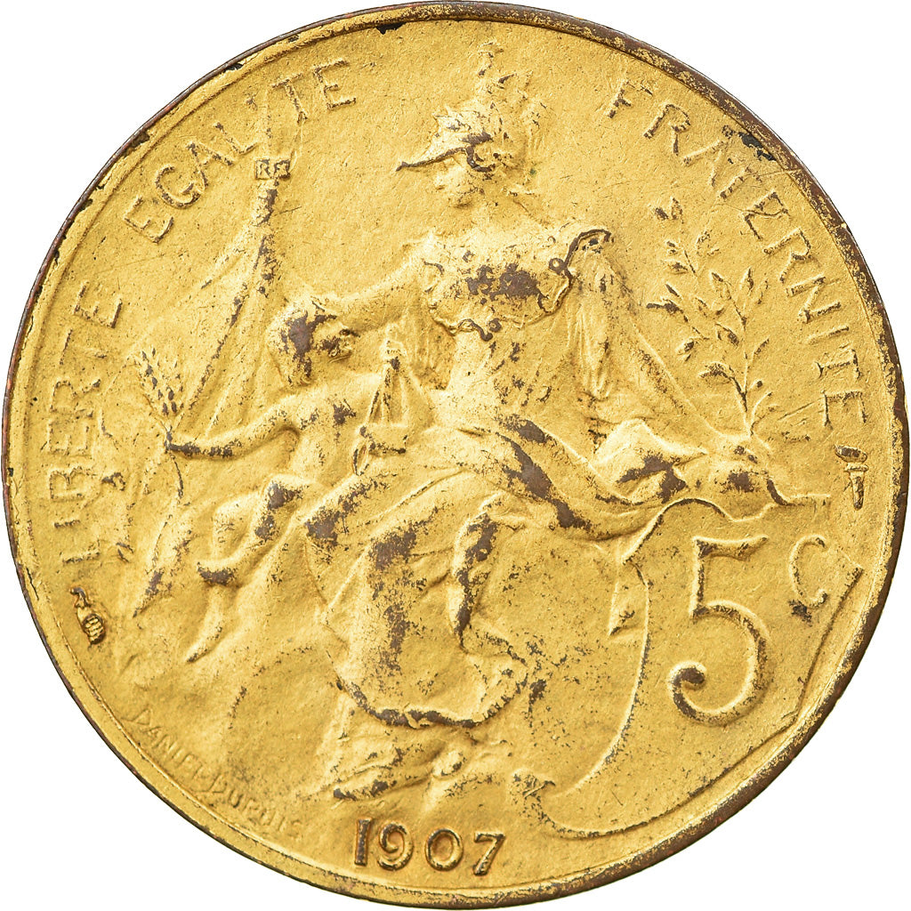 Coin, France, Dupuis, 5 Centimes, 1907, Paris, Gild and Silver plated