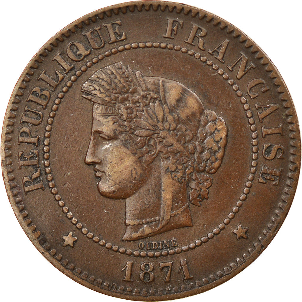 Moneta, Francja, Cérès, 5 Centimes, 1871, Bordeaux, EF(40-45), Bronze