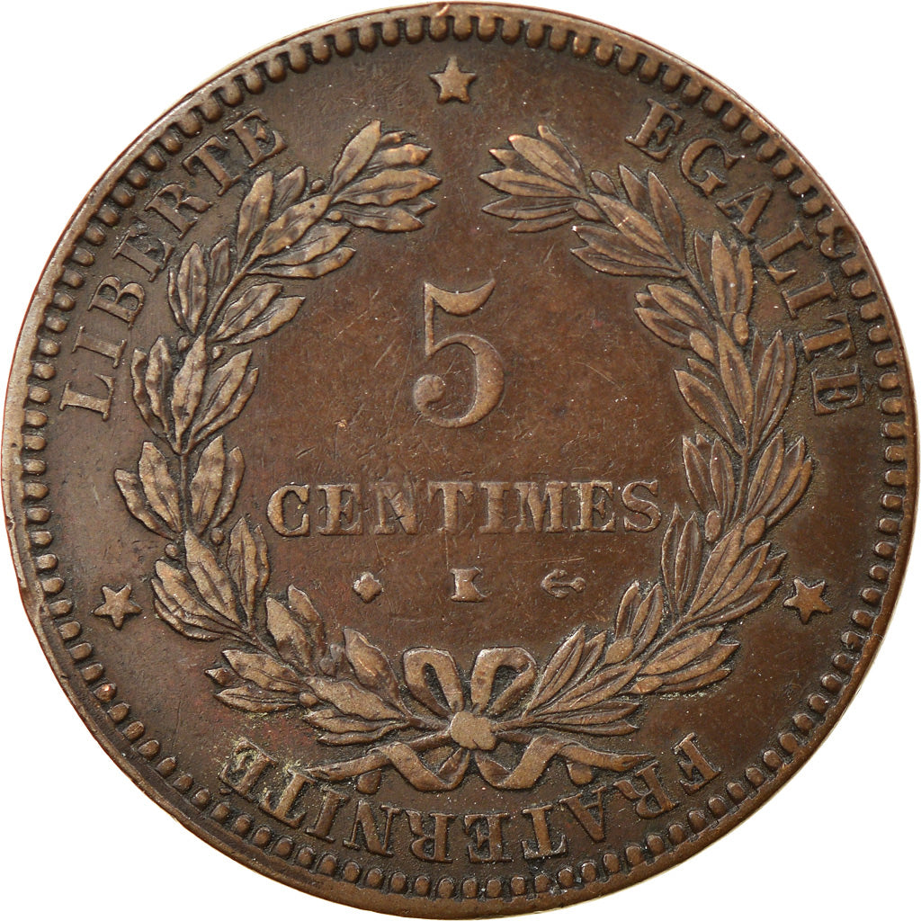Moneta, Francja, Cérès, 5 Centimes, 1871, Bordeaux, EF(40-45), Bronze
