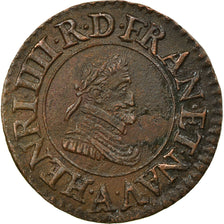 Moeda, França, Henri IV, Denier Tournois, 1609, Paris, AU(50-53), Cobre
