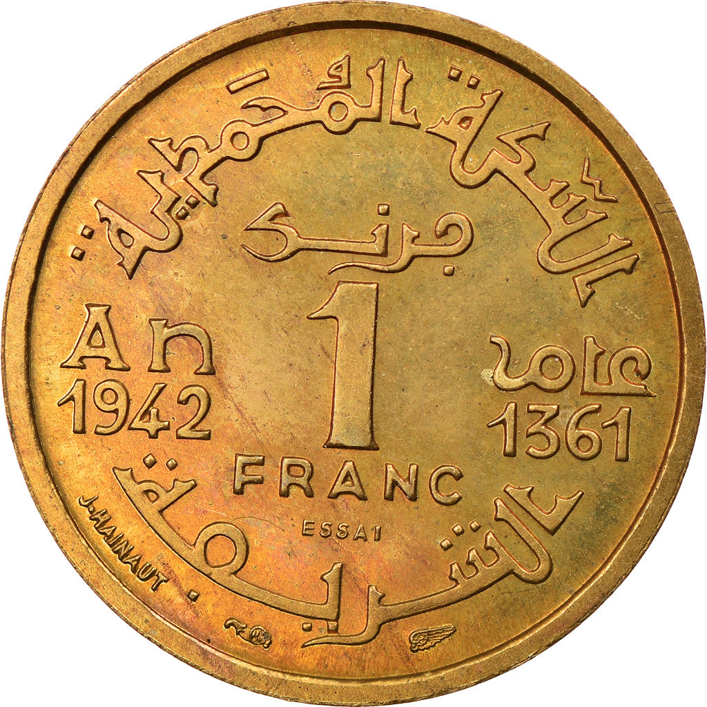 Coin, Morocco, Franc, 1942, Paris, ESSAI, MS(63), Aluminum-Bronze, KM:E29