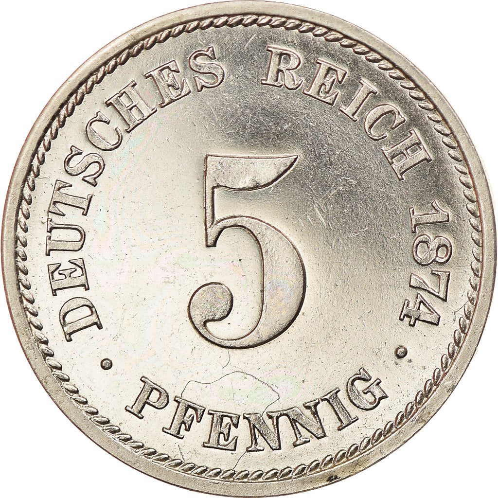 Coin, GERMANY - EMPIRE, Wilhelm I, 5 Pfennig, 1874, Stuttgart, MS(64)