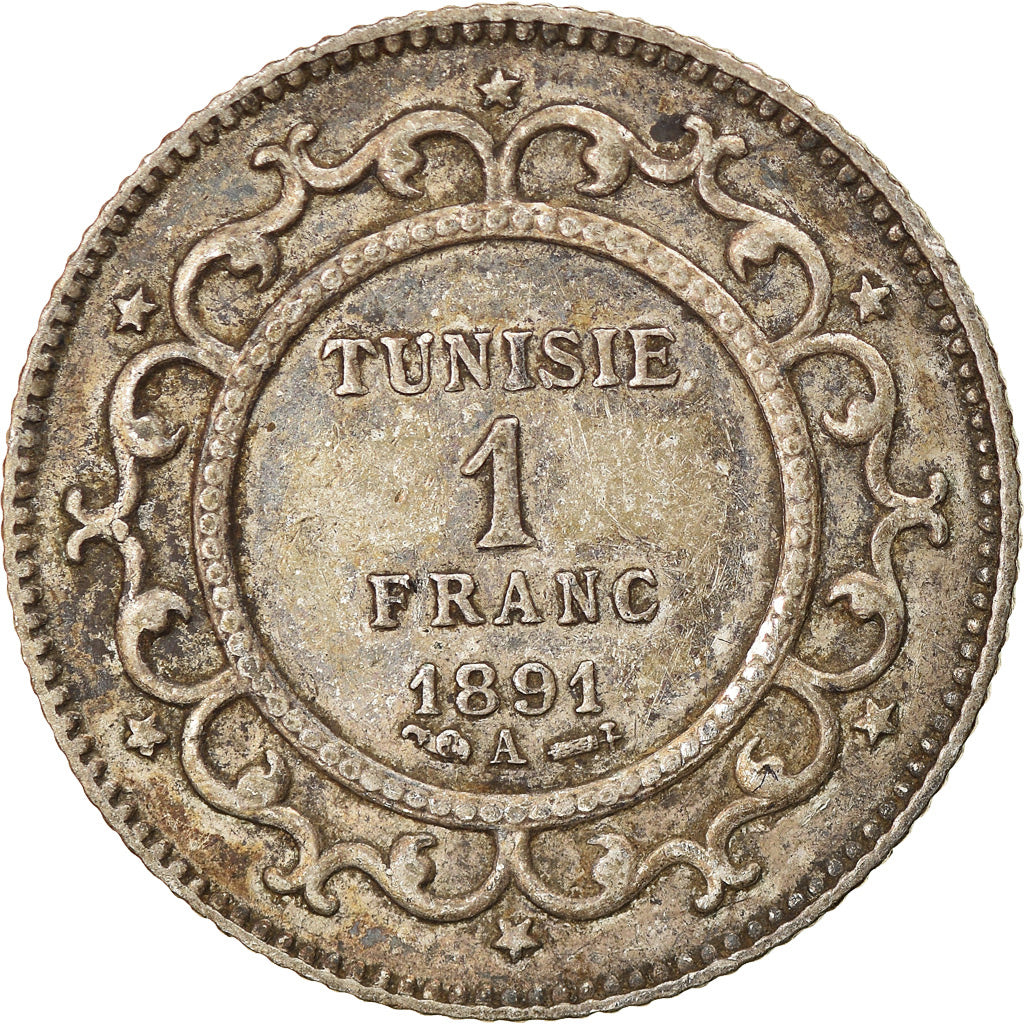Coin, Tunisia, Ali Bey, Franc, 1891, Paris, EF(40-45), Silver, KM:224