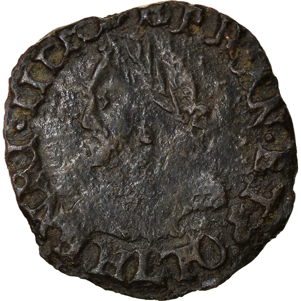 Moneda, Francia, Henri III, Double Tournois, 1580, Bayonne, BC+, Cobre