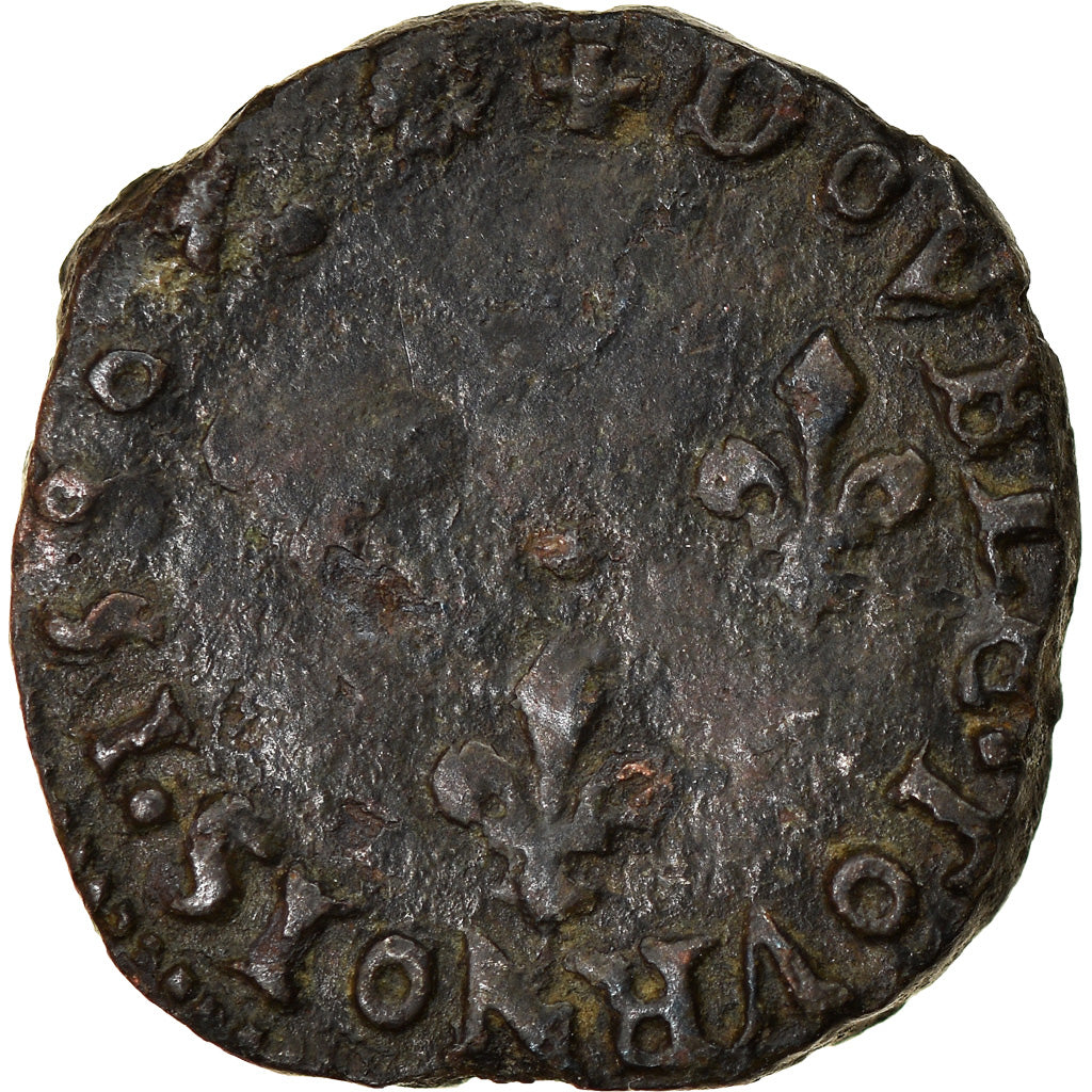 Moneda, Francia, Henri III, Double Tournois, 1580, Bayonne, BC+, Cobre