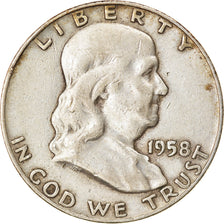 Coin, United States, Franklin Half Dollar, Half Dollar, 1958, U.S. Mint, Denver
