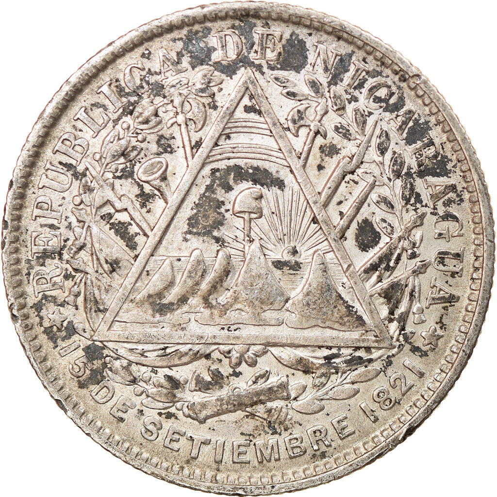 Monnaie, Nicaragua, 20 Centavos, 1887, Heaton, Birmingham, TTB, Argent, KM:7