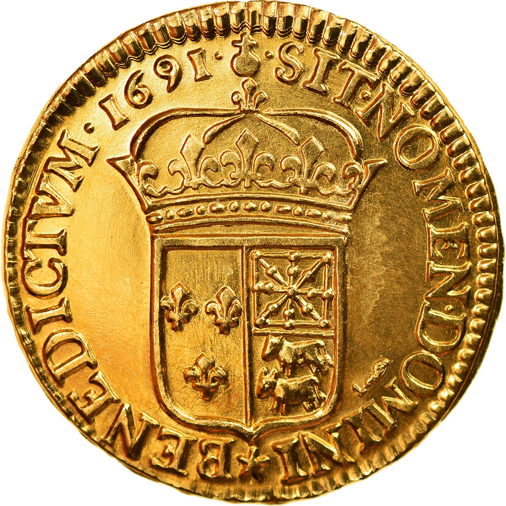 France, Medal, Louis XIV, Louis d'or de Béarn, 1691, Restrike, MS(64), Gold