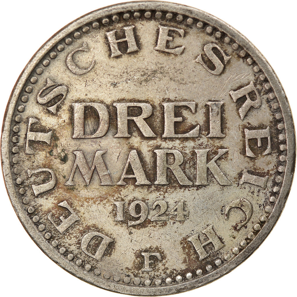 Münze, Deutschland, Weimarer Republik, 3 Mark, 1924, Stuttgart, SS, Silber