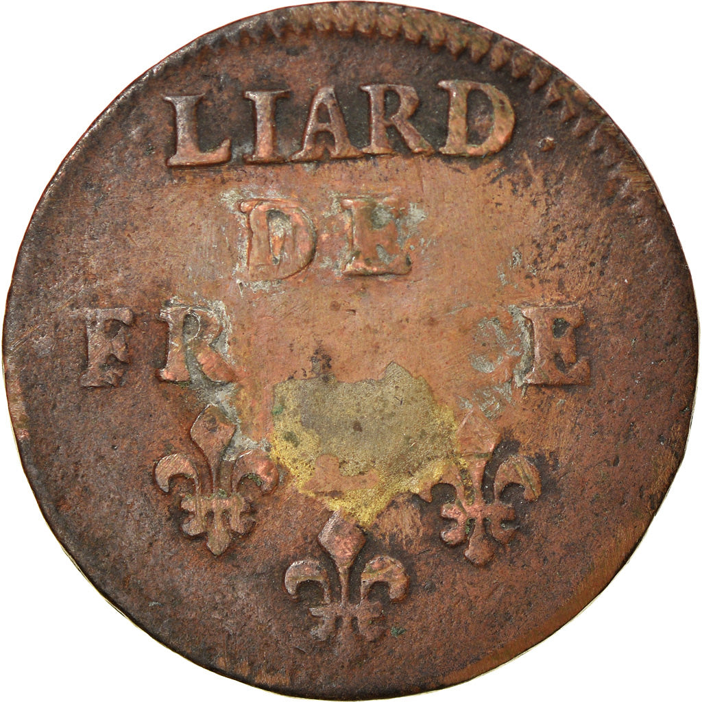 Moneta, Francia, Louis XIV, Liard de France au buste juvénile, deuxième type