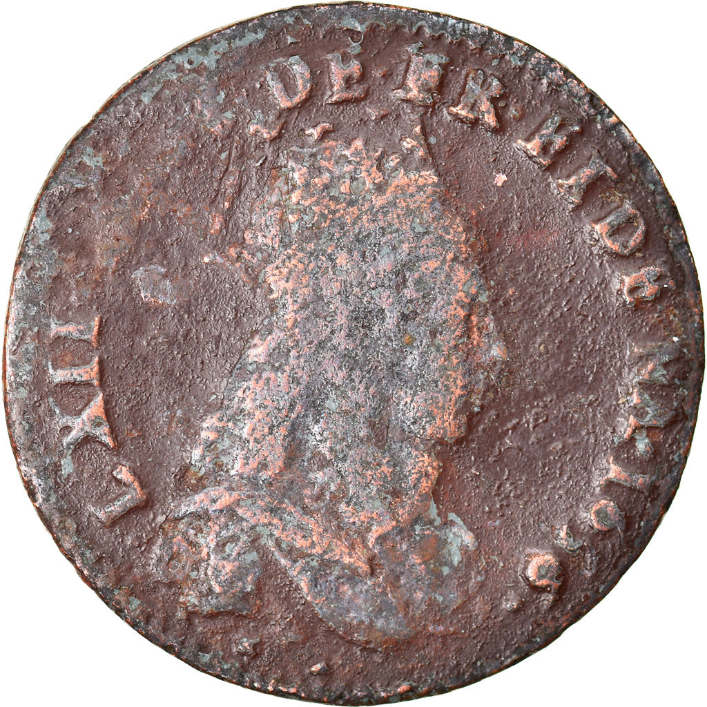 Coin, France, Louis XIV, Liard de France au buste juvénile, 1656, Rouen