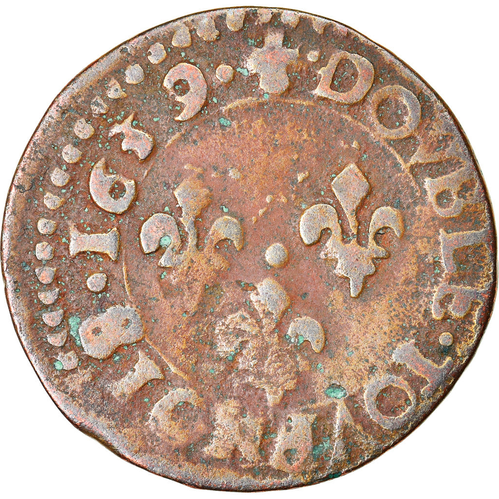 Münze, Frankreich, Louis XIII, Double Tournois, 1639, Bordeaux, S, Kupfer