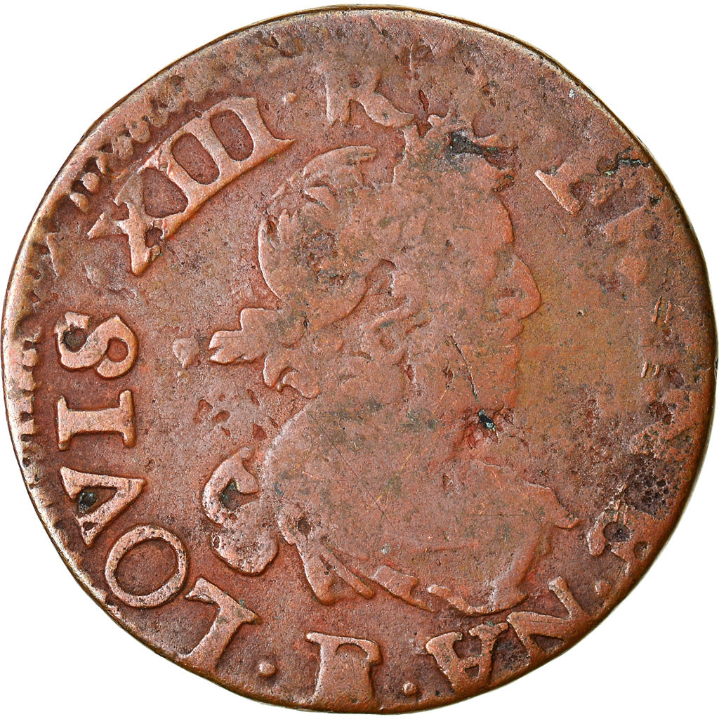 Coin, France, Louis XIII, Double tournois, buste laurée et drapé, Double