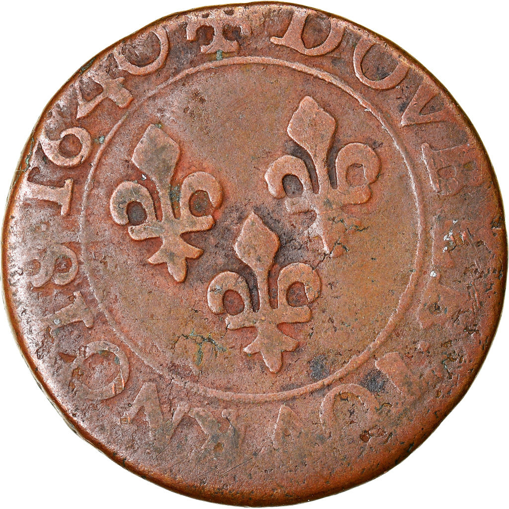 Coin, France, Louis XIII, Double tournois, buste laurée et drapé, Double