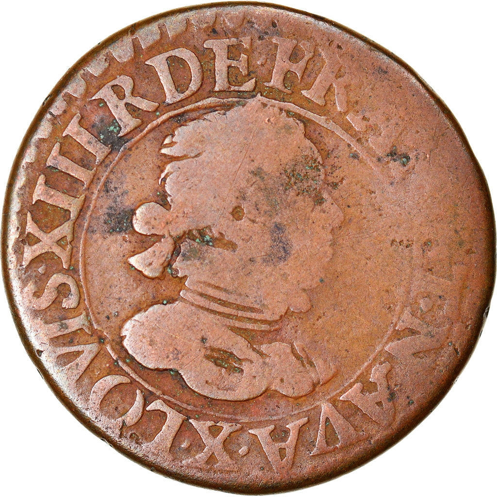 Coin, France, Louis XIII, Double tournois, 1616, Amiens, VF(20-25), Copper